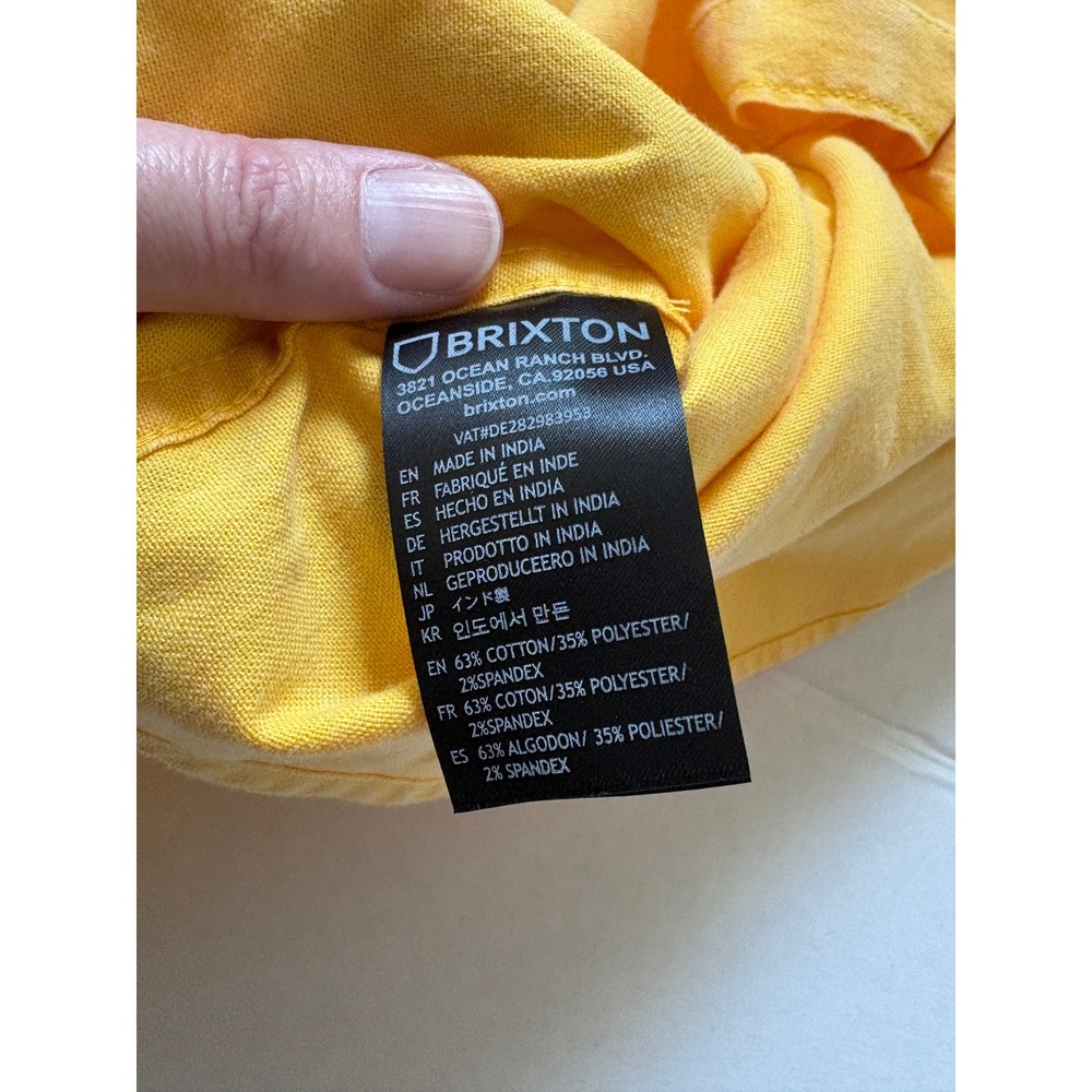 Brixton Charter Standard Fit Short Sleeve Button Up Shirt Mens Small Yellow NEW - Picture 6 of 6